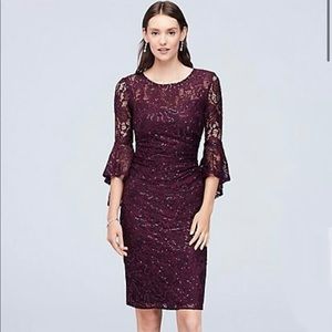 Draped Bell Sleeve Glitter Lace Cocktail Dress